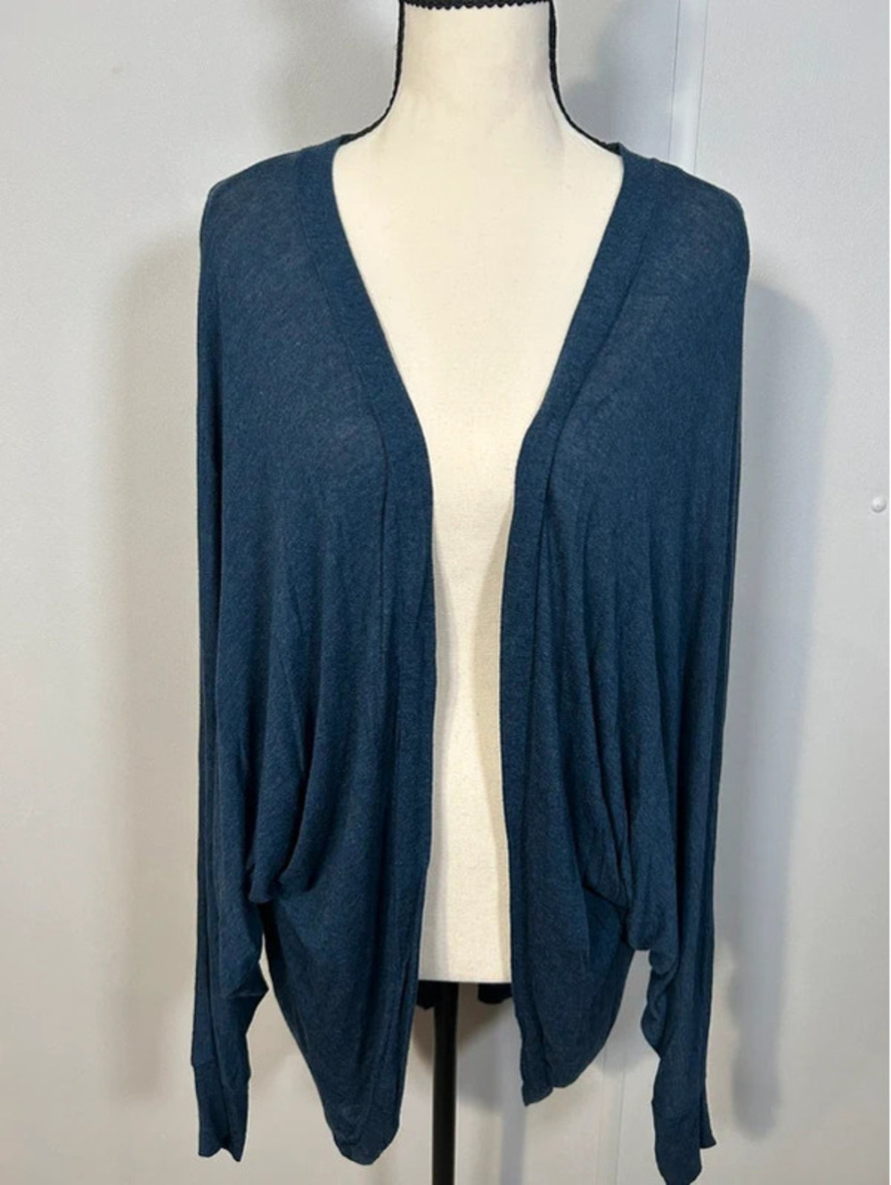 Blue Lightweight Draped Open Front Cardigan Duster